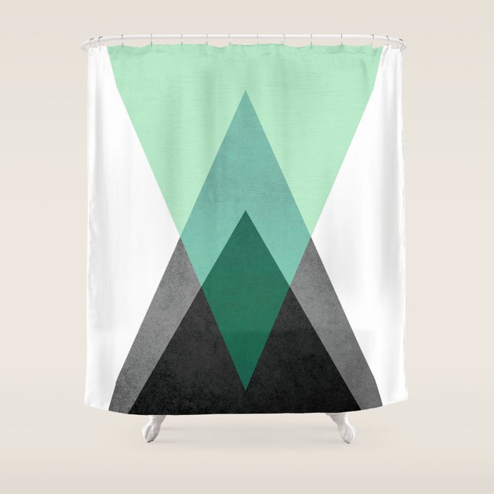green geometric shower curtain