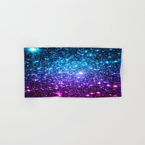 Glitter Galaxy Stars : Turquoise Blue Purple Hot Pink Ombre Hand & Bath Towel