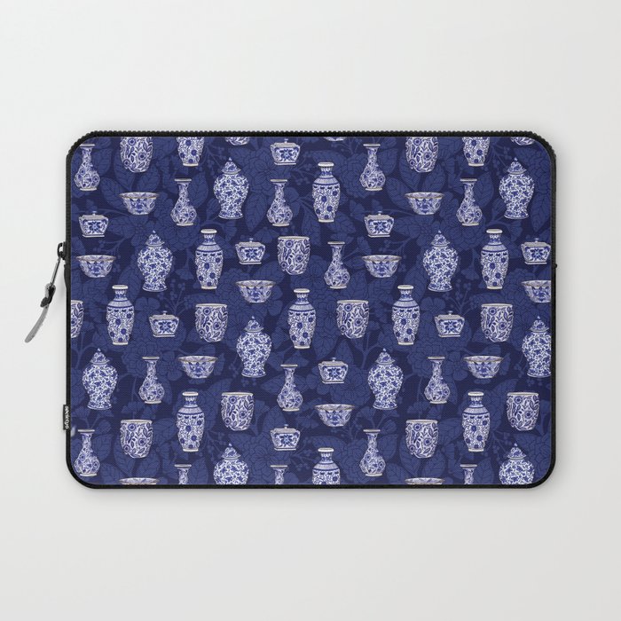 Blue & White Chinoiserie/ Delftware Pottery Pattern Laptop Sleeve