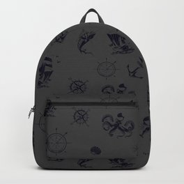 Dark Grey And Blue Silhouettes Of Vintage Nautical Pattern Backpack