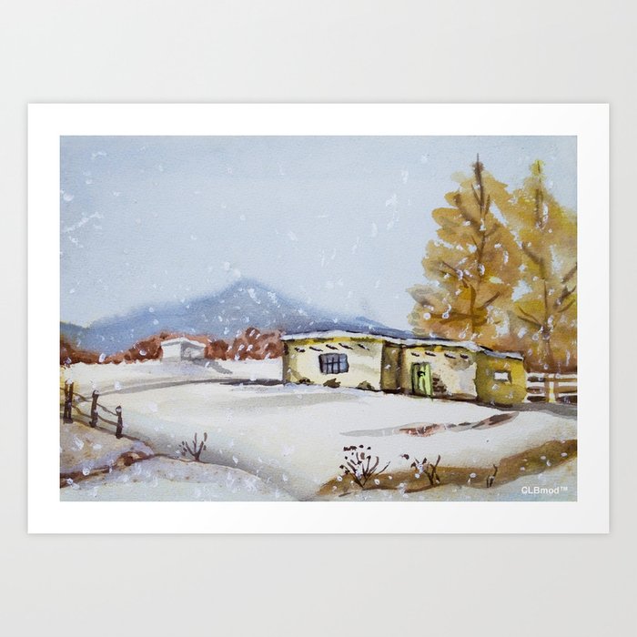 Cottage In The Snow Art Print