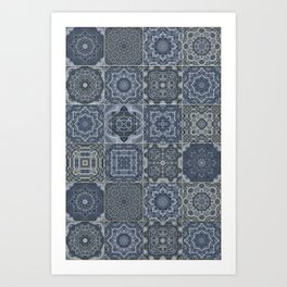 Indigo Blue Shabby Chic Moroccan Tiles Faded Bohemian Luxury From The Sultans Palace  Art Print