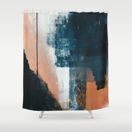 Vienna: a minimal, abstract mixed-media piece in pinks, blue, and white by Alyssa Hamilton Art Shower Curtain