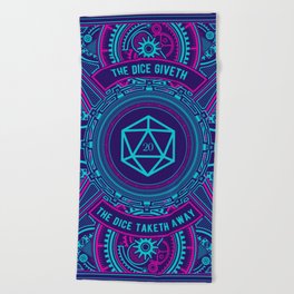 Dice Giveth and Taketh Away Cyberpunk D20 Dice Tabletop RPG Gaming Beach Towel