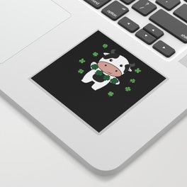 Cow With Shamrocks Cute Animals For Luck Sticker