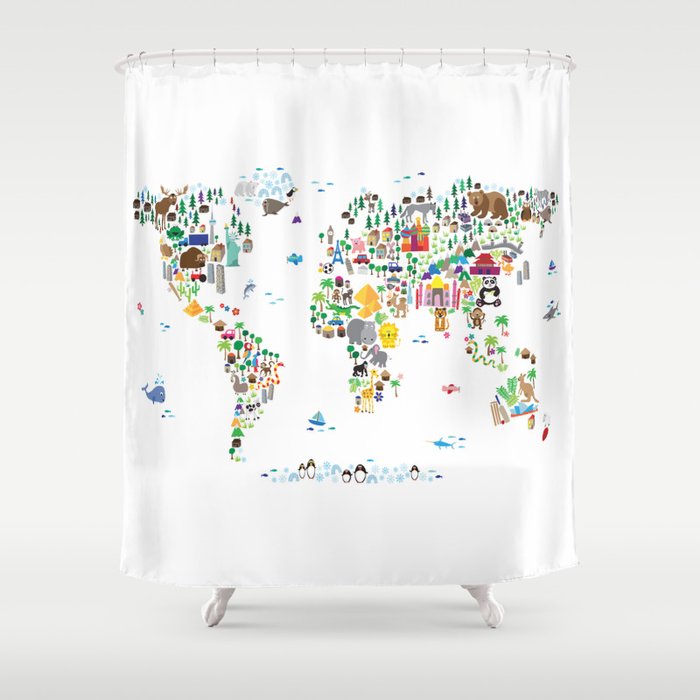 Kids Shower Curtain By Artpause, World Shower Curtain