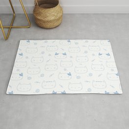 Pale Blue Doodle Kitten Faces Pattern Area & Throw Rug
