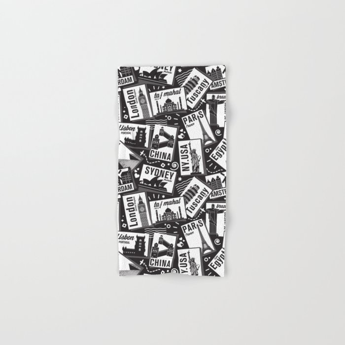 Retro Postcards // black and white Hand & Bath Towel