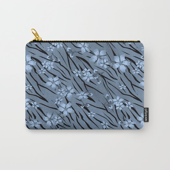 Blue flowers on blue tiger background. Carry-All Pouch