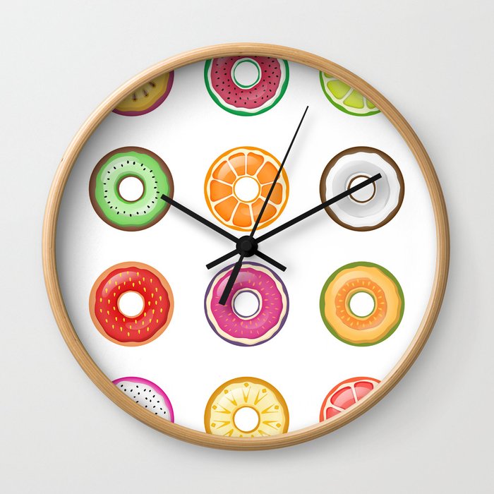 Colorful Fruit Donuts Collection Art, Sweet Fruity Donut Set, Delicious Large Printable Photography Wall Clock