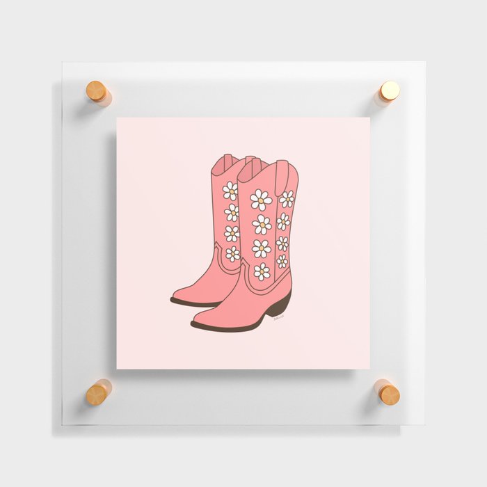 Western Vintage Floral Cowgirl Boots with Daisies in Blush and Pink Floating Acrylic Print