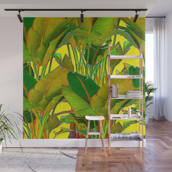 GOLDEN TROPICAL FOLIAGE GREEN & GOLD LEAVES AR Wall Mural
