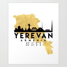 YEREVAN ARMENIA SILHOUETTE SKYLINE MAP ART Art Print