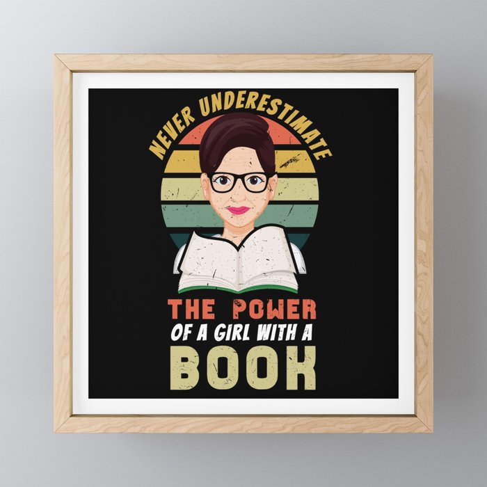 Retro Power Of Girl With A Book Reading Bookworm Framed Mini Art Print