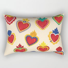Mexican Sacred Hearts Pattern / Beige Background by Akbaly Rectangular Pillow