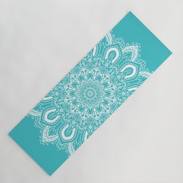 Teal Blue Mandala Flower Boho Yoga Mat