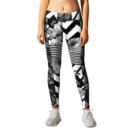 Trendy Black and White Floral Lace Stripes Chevron Leggings | Graphic Design, Floral, Black and White, Stripes, Abstract, Graphicdesign, Chevron 