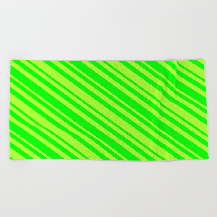 Light Green and Lime Colored Stripes/Lines Pattern Beach Towel