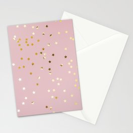 Pink and Gold Stars Stationery Card