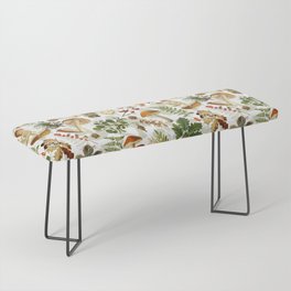 Vintage Botanical Wildflowers And Mushrooms Forest Meadow Bench