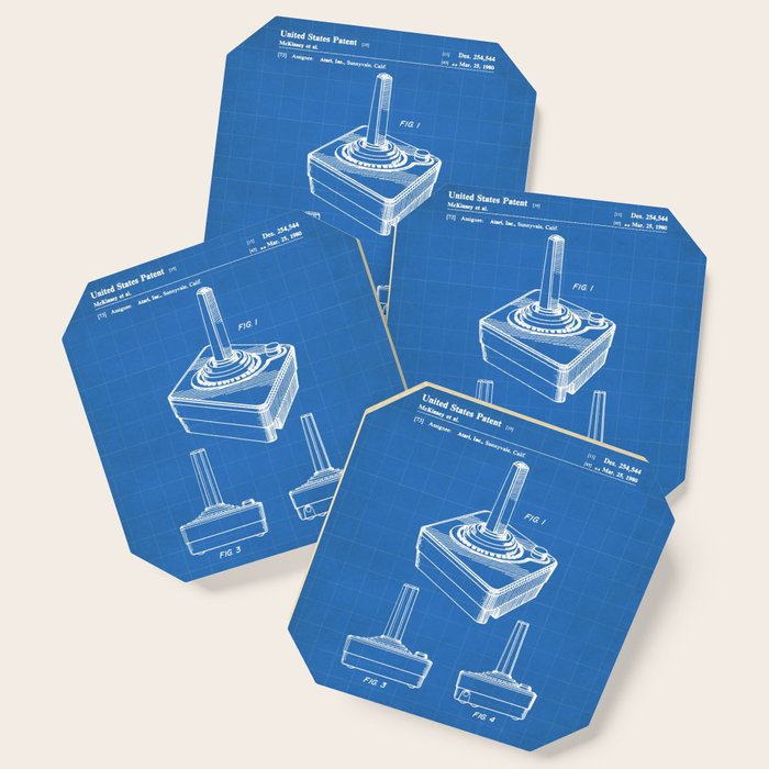 Joystick Patent Retro Gamer Gaming Streamer Art Blueprint Coaster