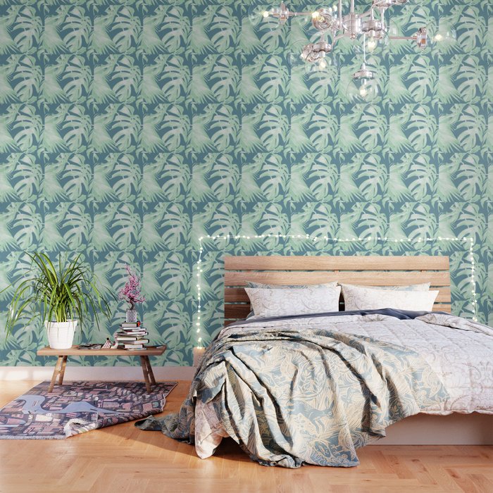 Tropical Leaves Luxe Ocean Teal Blue Pastel Green ...