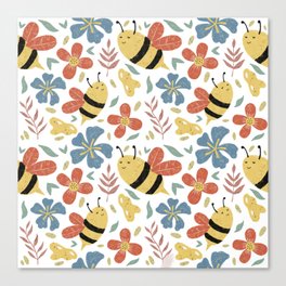 Cute Honey Bees and Flowers Canvas Print