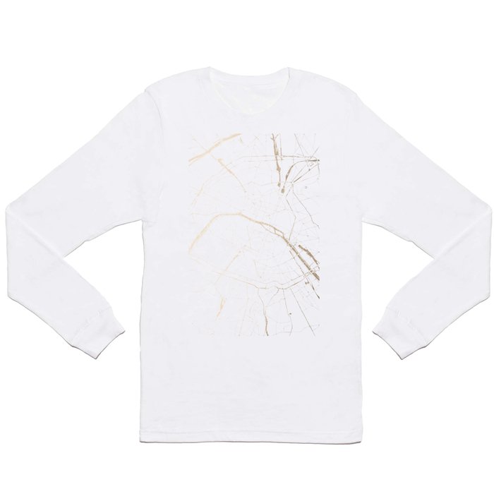 Paris Gold and White Street Map Long Sleeve T Shirt