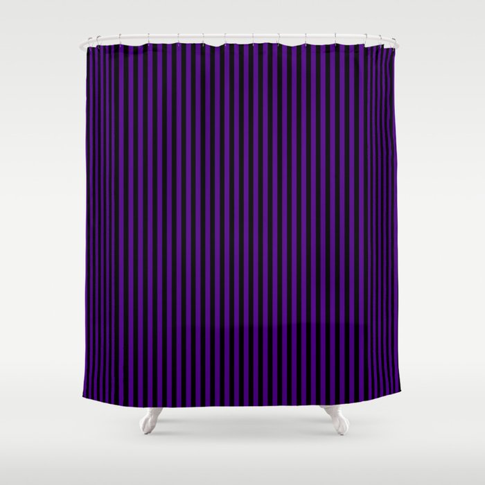 Indigo & Black Colored Striped/Lined Pattern Shower Curtain
