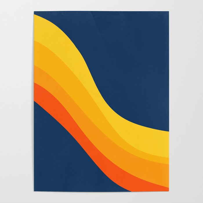 Wavy Dark Blue - Colorful Retro Art Pattern Design Poster