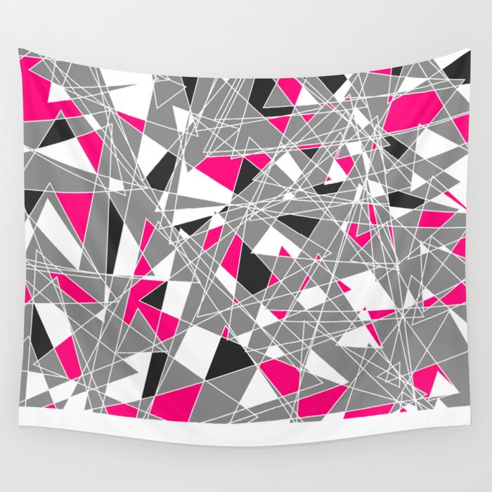 Pink Black Gray And White Modern Geo Triangle Pattern Wall Tapestry By Blackstrawberry Society6 - Black White Pink Wall Tapestry