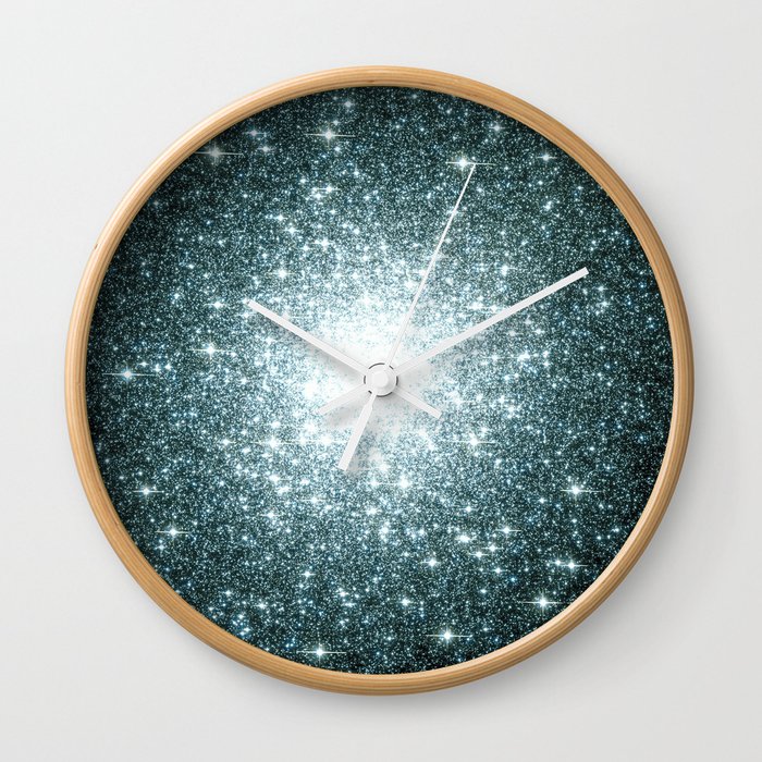 Ash Naples Blue Teal Galaxy Sparkle Stars Wall Clock