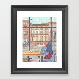 Pigeon coffeeshop - gouache illustration Framed Art Print