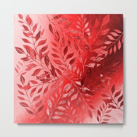 Monochrome Leaf Arrangement (Red) Metal Print