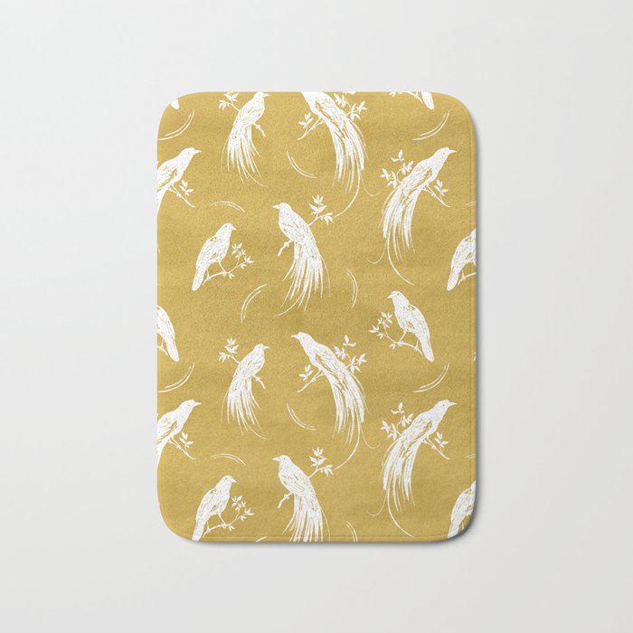 Birds of paradise mustard/white Bath Mat