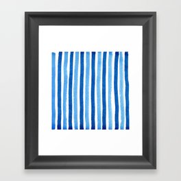 Vertical blue and white striped pattern - watercolor stripes Framed Art Print