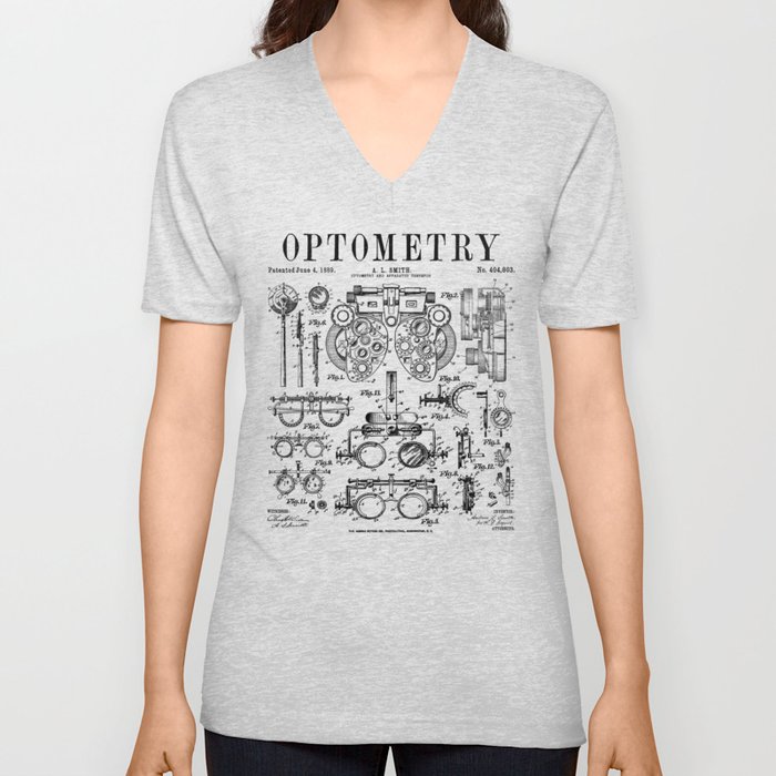 Optometrist Optometry Eye Doctor Tools Vintage Patent Print V Neck T Shirt