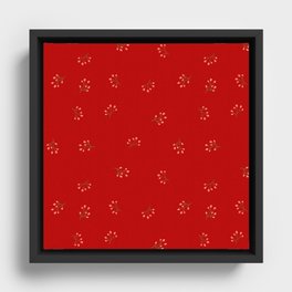 Branches With Red Berries Seamless Pattern on Red Background Framed Canvas