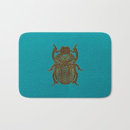 Egyptian Scarab Beetle - Leather & Gold on teal Bath Mat