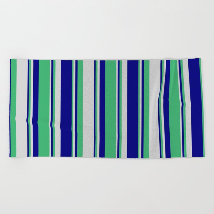 Blue, Sea Green, and Light Grey Colored Lines/Stripes Pattern Beach Towel