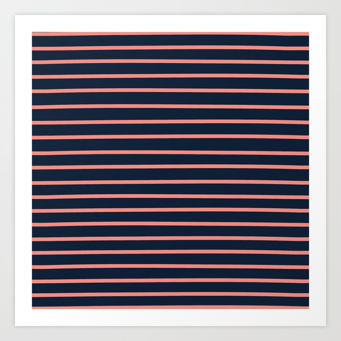 Navy and Coral Stripes Art Print