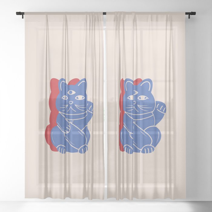 Maneki Neko Lucky Cat Sheer Curtain