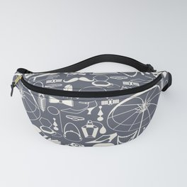 White Old-Fashioned 1920s Vintage Pattern on Dark Gray Fanny Pack