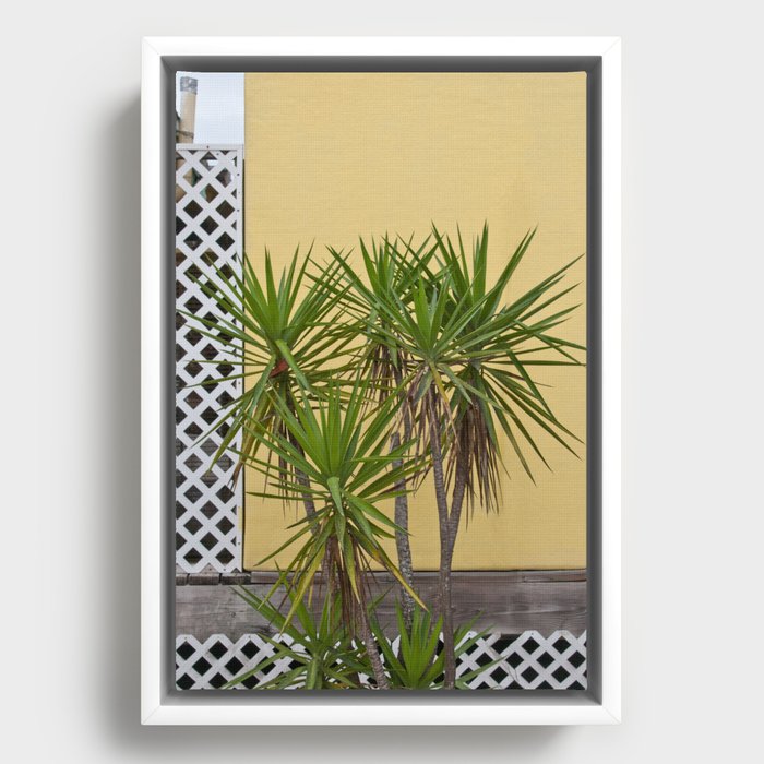 Palm meets Yellow Wall #1 #wall #art #society6 Framed Canvas