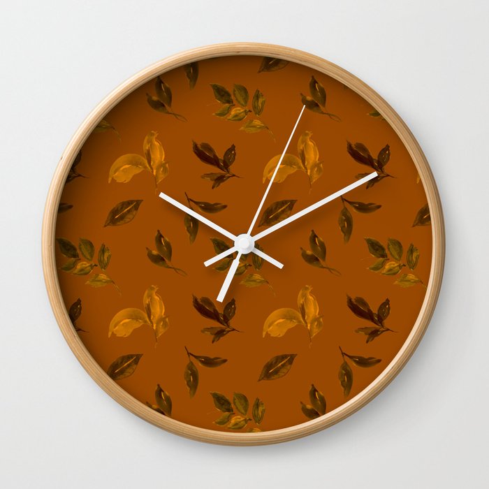 Autumn terracotta falling brown leaves Wall Clock