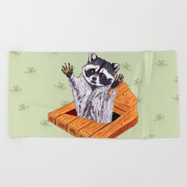 Peeking Raccoons #5 Green Pallet- Beach Towel