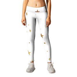 Stars in Space (gold/white) Leggings | Stars, Pattern, White, Graphicdesign, Nightsky, Outerspace, Brown, Celestial, Gold, Space 