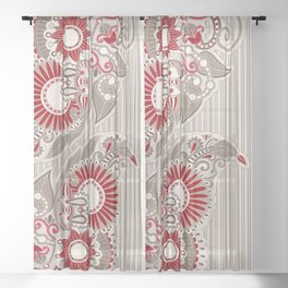 Paisley Ornament Beige and Red Sheer Curtain