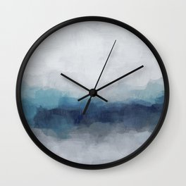 Indigo Navy Ocean Horizon, Sky Gray Blue Abstract Nature Ocean Rainy Cloudy Sunrise Water Art Print Wall Clock
