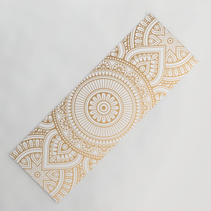 Gold Mandala Pattern Illustration With White Shimmer Yoga Mat